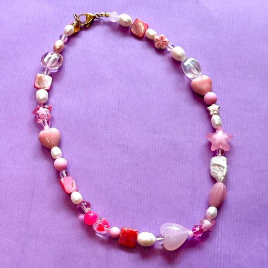 Pink Beaded Pearl Necklace
