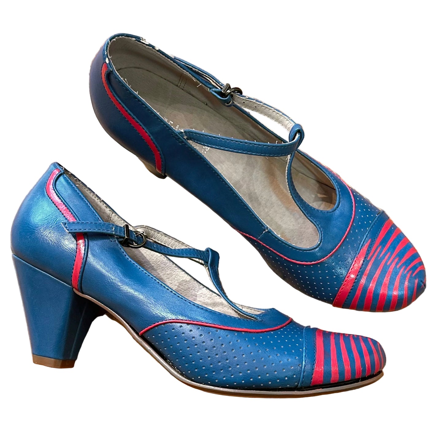 Hot Pink & Blue Zebra Mary Jane Heels (8.5W)