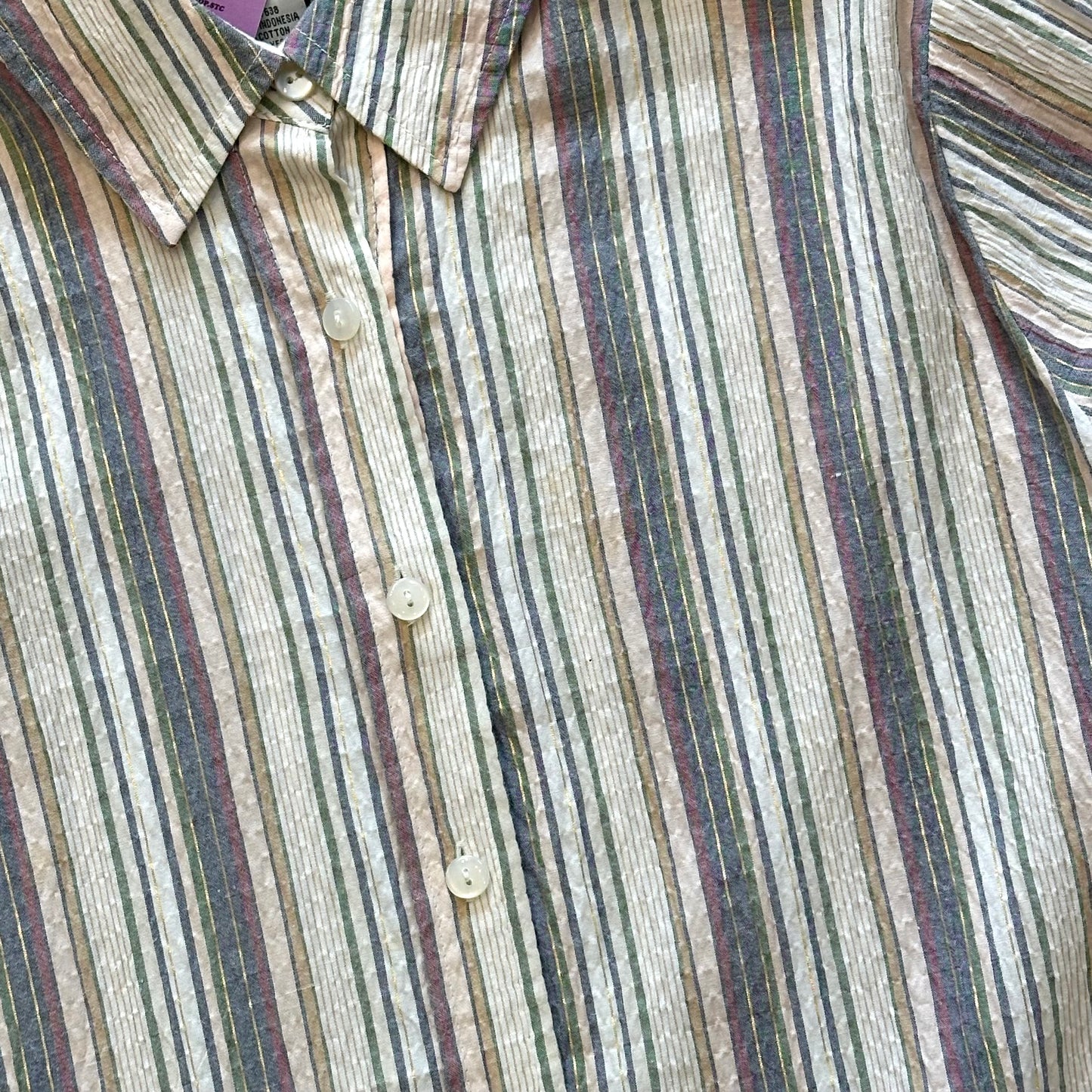 Y2K Pastel & Gold Striped Buttoned Shirt (L)