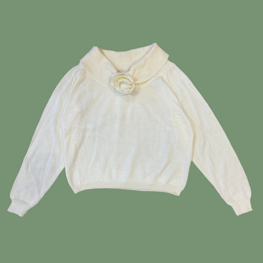 Rose Bud Cream V-Neck Sweater (L)