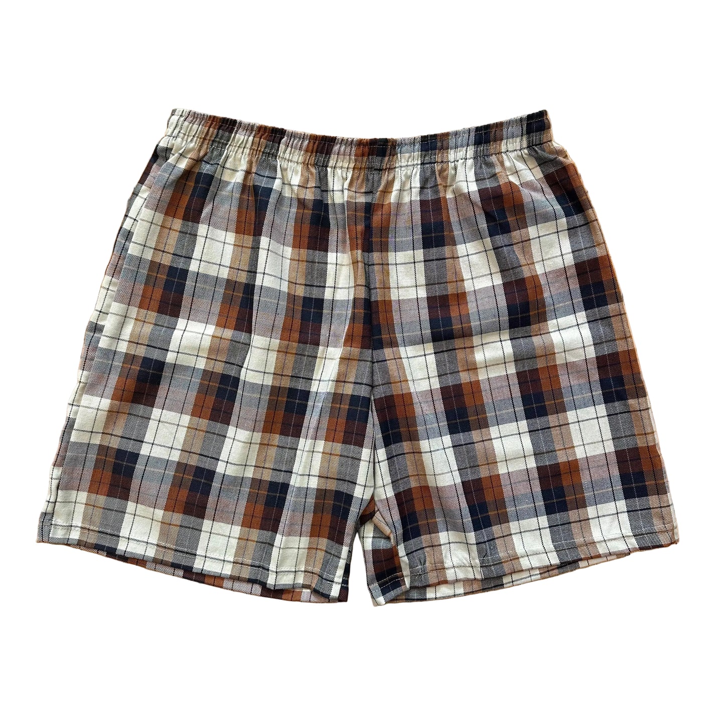 80s Drawstring Brown Plaid Shorts (L)