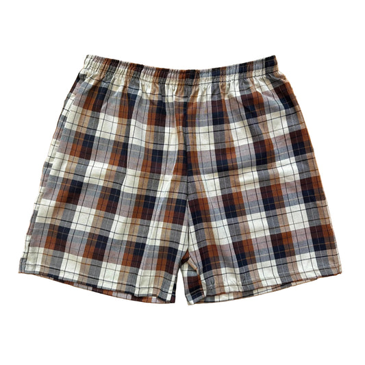 80s Drawstring Brown Plaid Shorts (L)