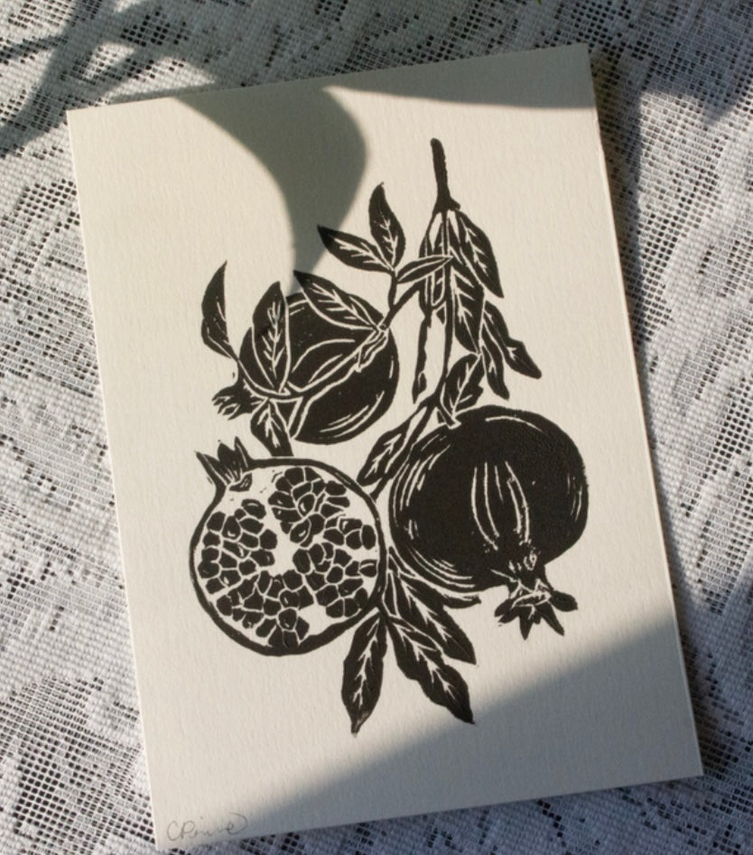 Pomegranate Linocut Print by Rennie Prints