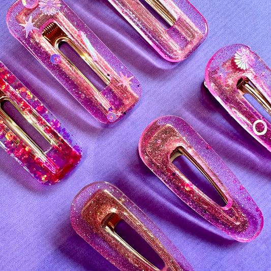 Pink Jelly Glitter Hairclips