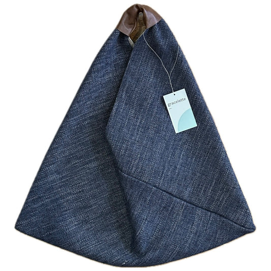 Blue Woven Triangle Totebag by Gracelette Texiles