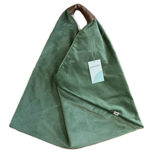 Green Corduroy Triangle Totebag by Gracelette Texiles