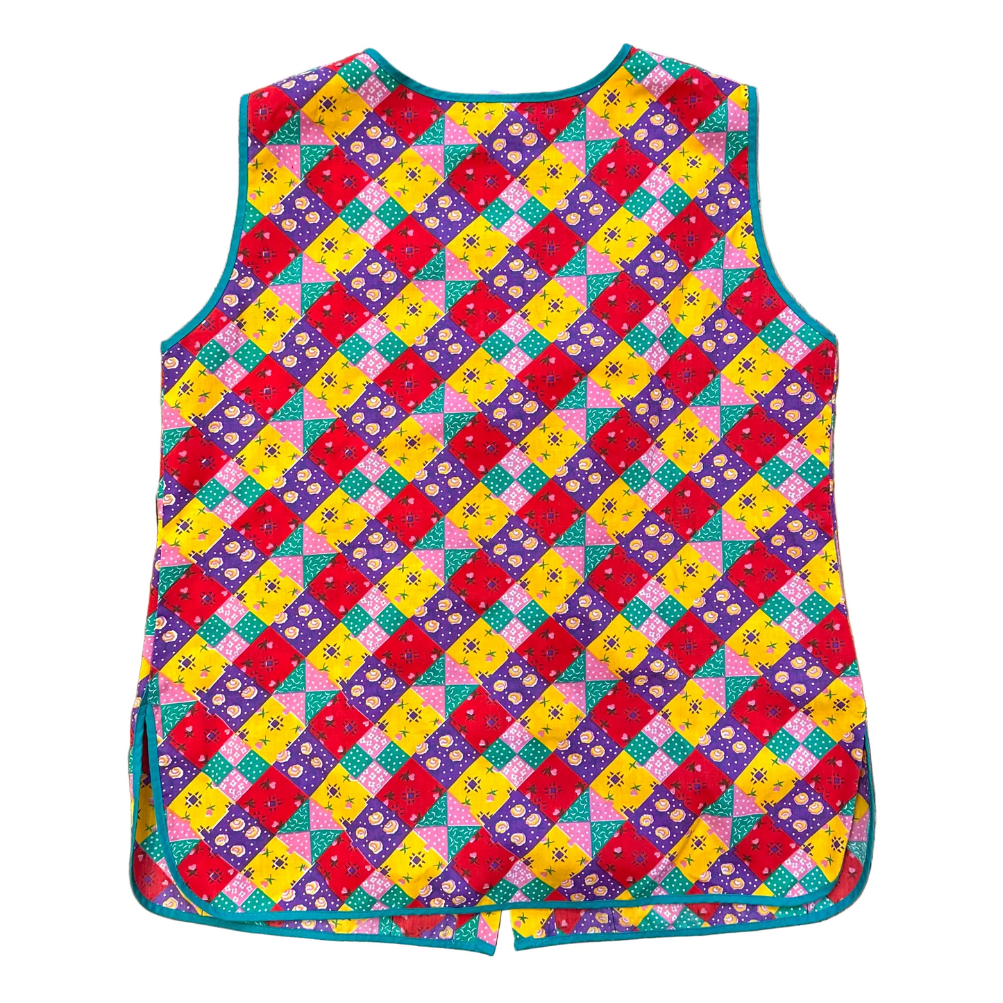 80s Gingham Quilt Pattern Apron Top (L)