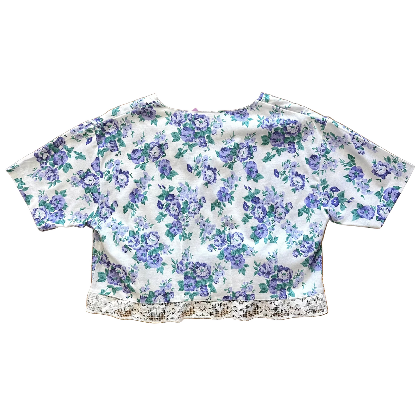 80s Floral Lace Trim Crop Top (M)