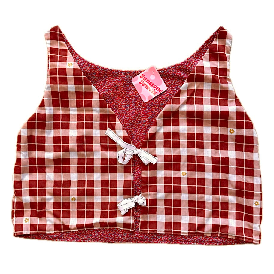 Plaid Ribbon Closure Vest (XL)