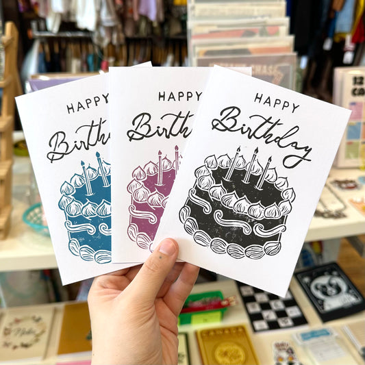 Happy Birthday Linocut Card by Rennie Prints