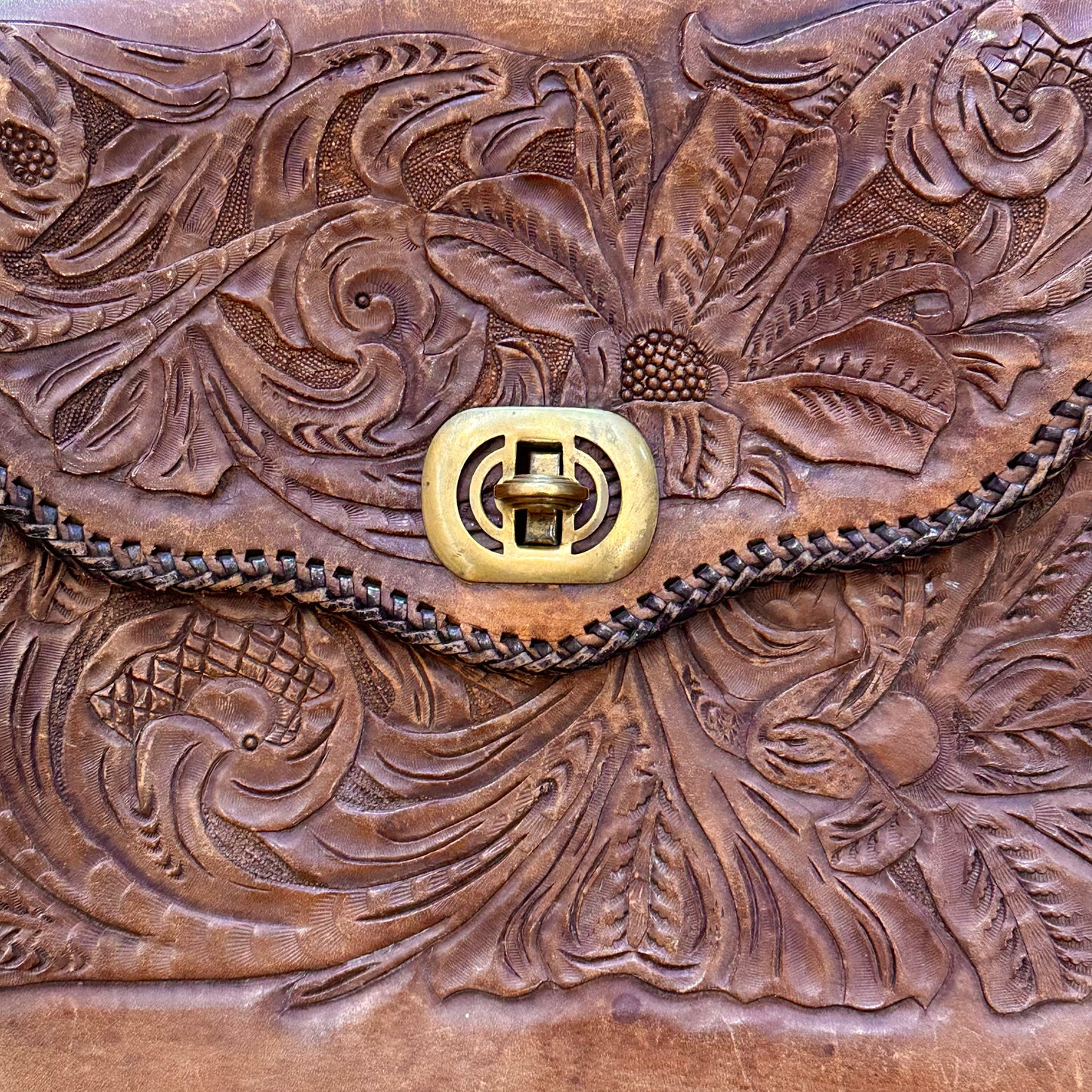 70s Engraved Leather Mini Purse