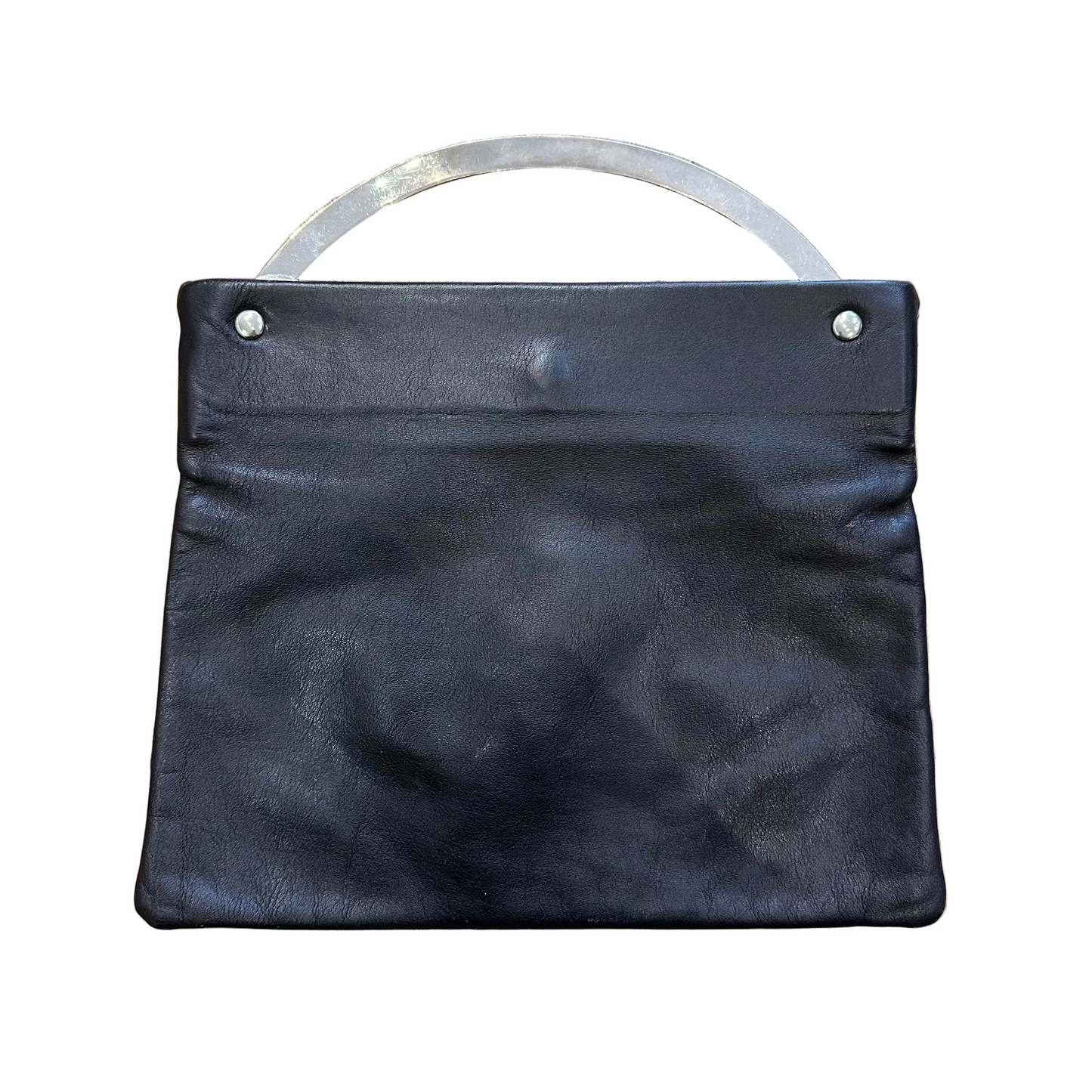 90s Leather Metal Handle Clutch Purse