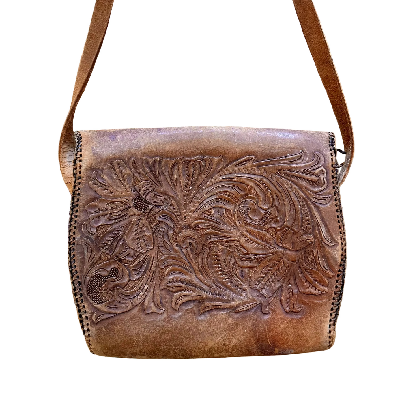 70s Engraved Leather Mini Purse