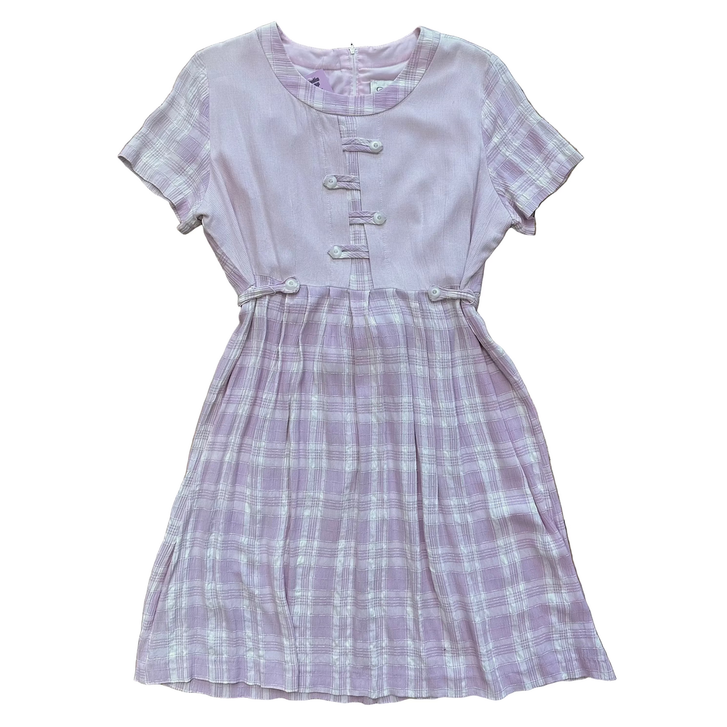 90s Cottage-core Plaid Dress - M