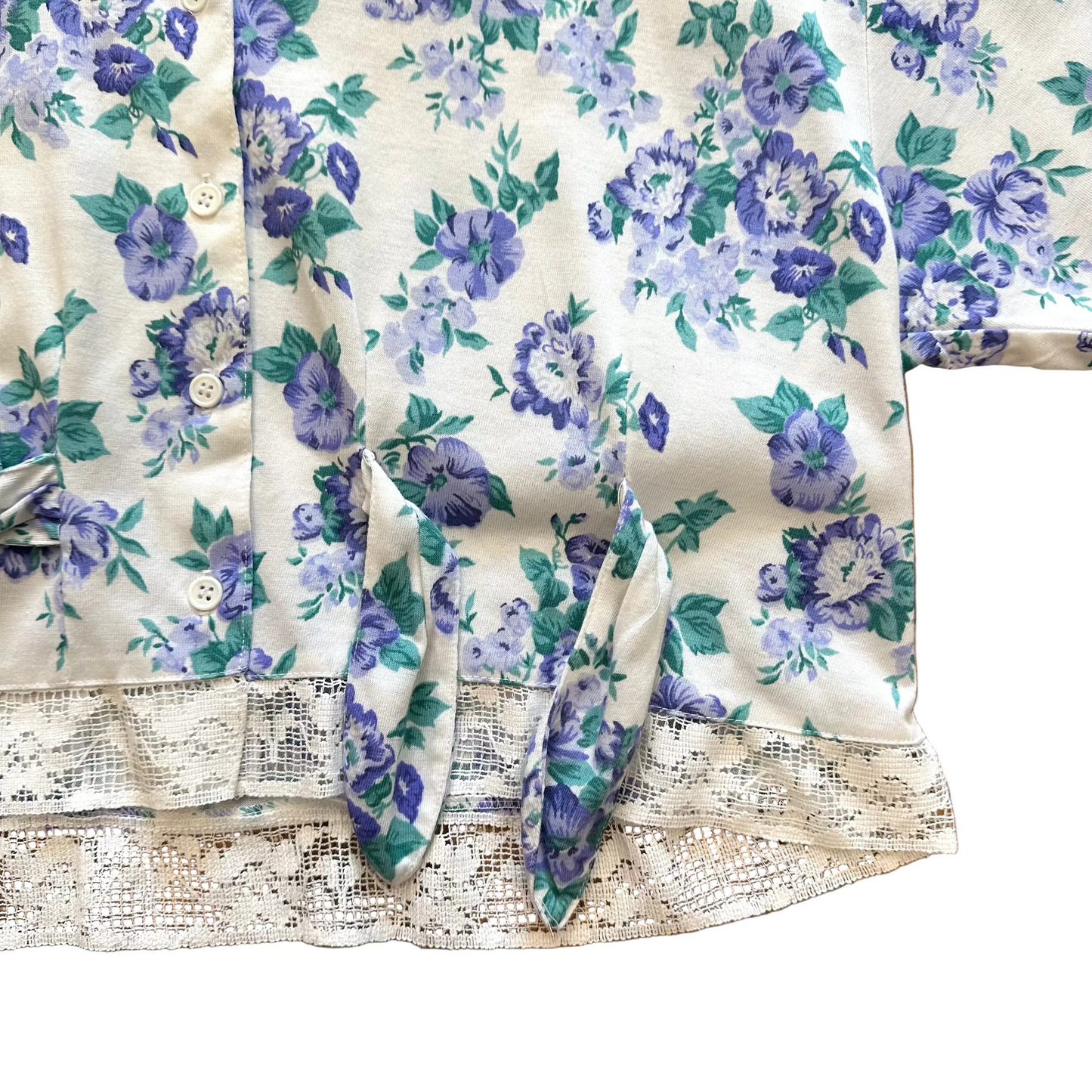 80s Floral Lace Trim Crop Top (M)