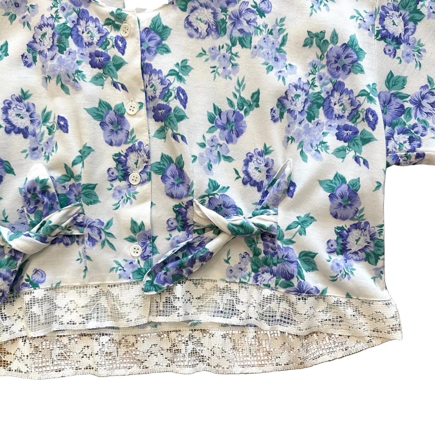 80s Floral Lace Trim Crop Top (M)