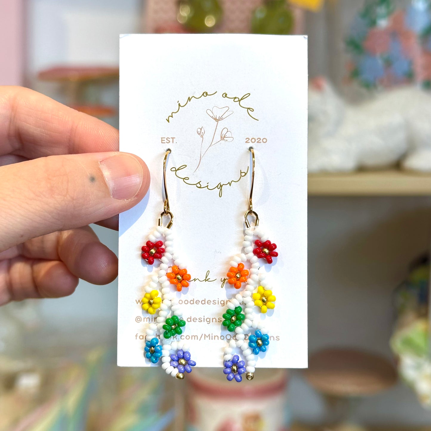 Beaded Dangle Flower Earrings