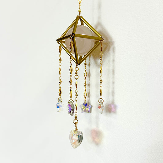Mini Rose Quartz Aura Suncatcher, Rainbow Maker by Sankalpa Studio