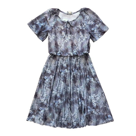 80s Muted Floral Dress - M