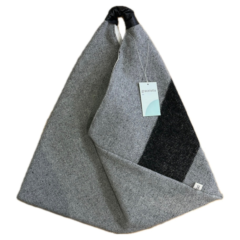 Two Tone Grey Triangle Totebag by Gracelette Texiles