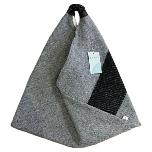 Two Tone Grey Triangle Totebag by Gracelette Texiles