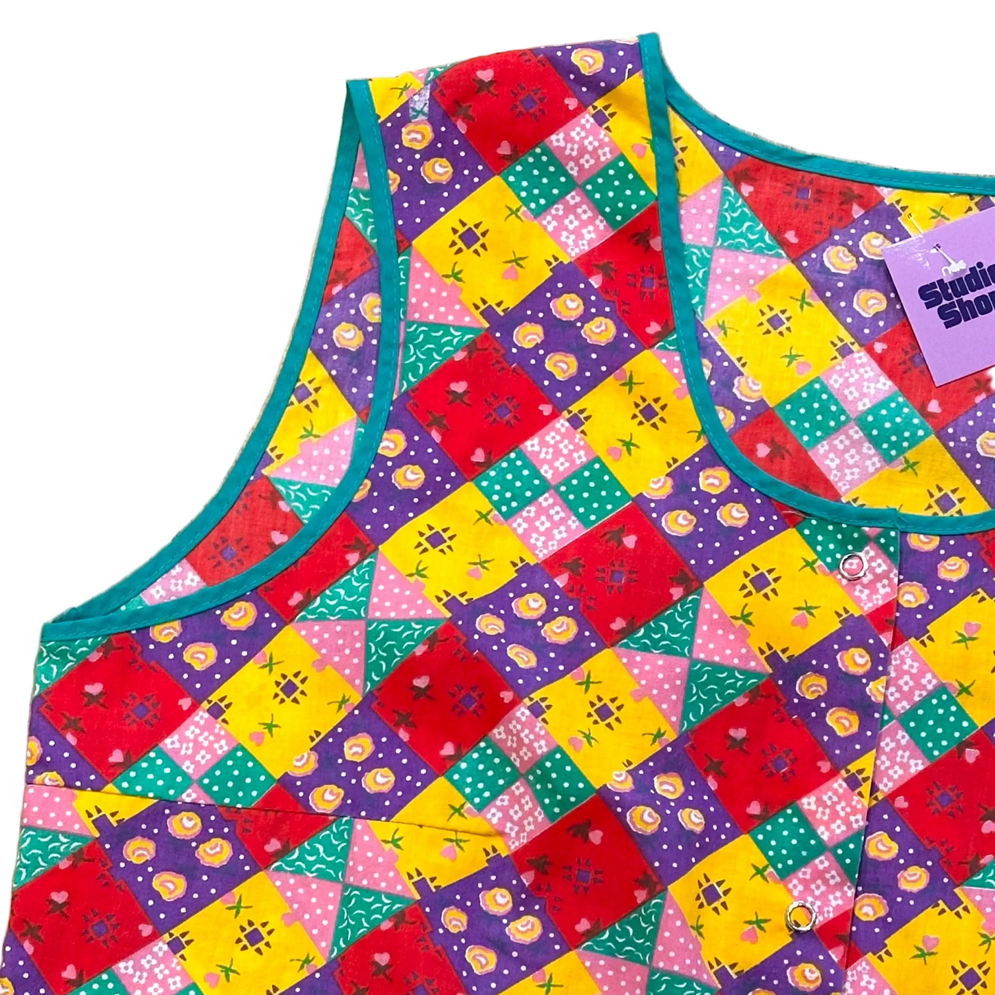 80s Gingham Quilt Pattern Apron Top (L)
