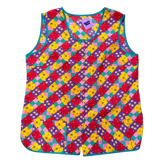80s Gigham Quilt Pattern Apron Top (L)