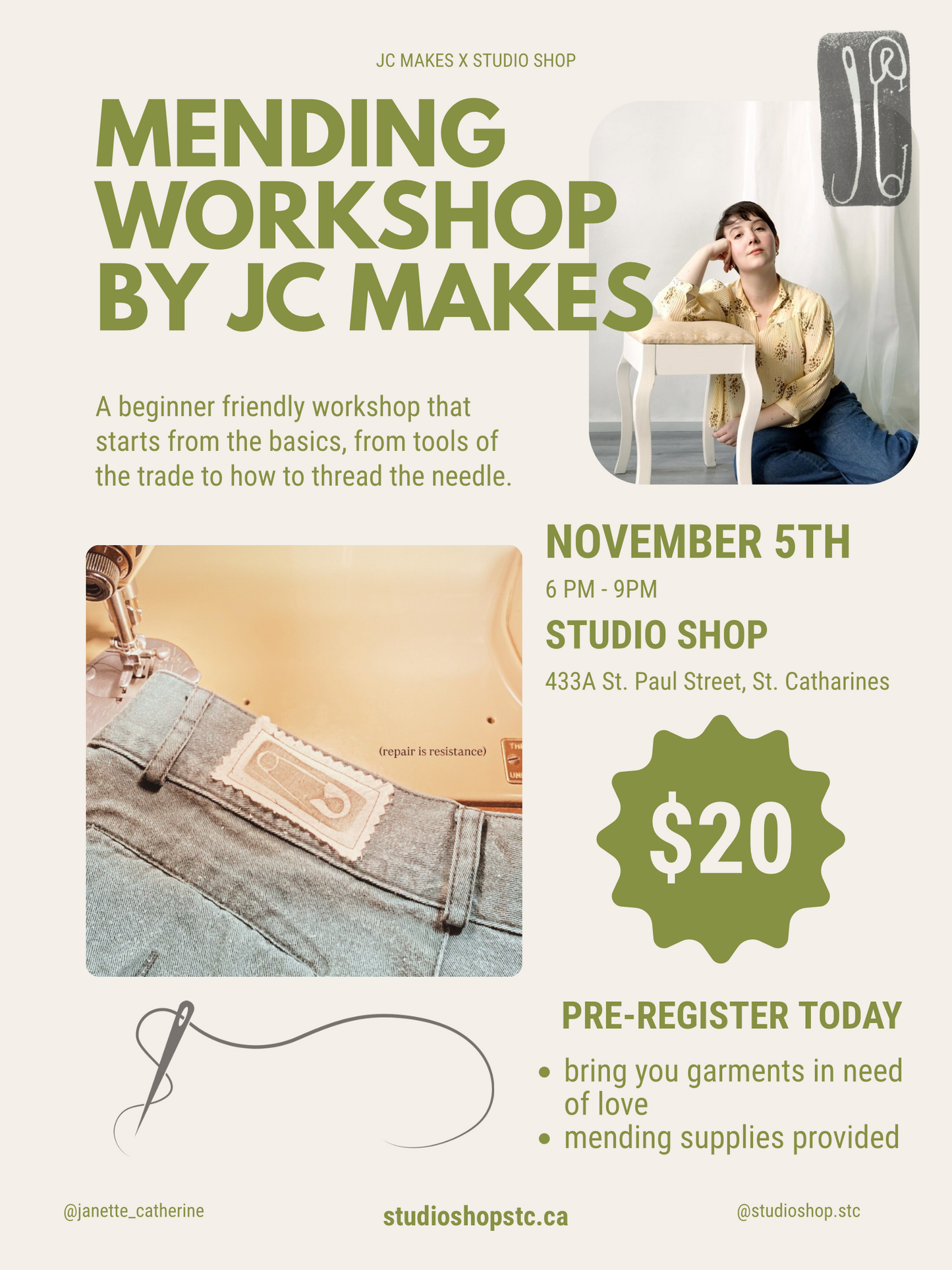 Mending Workshop with Jenette Catherine: Wednesday November 5th