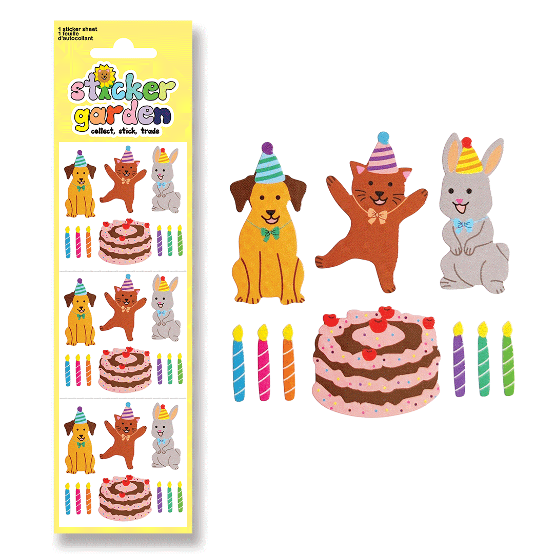 Birthday Cake Animals Sticker Sheet