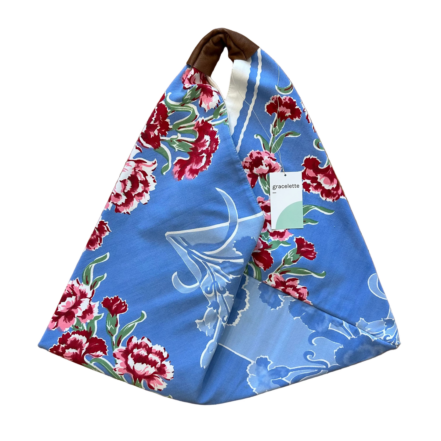 Bright Carnations Triangle Totebag by Gracelette Textiles