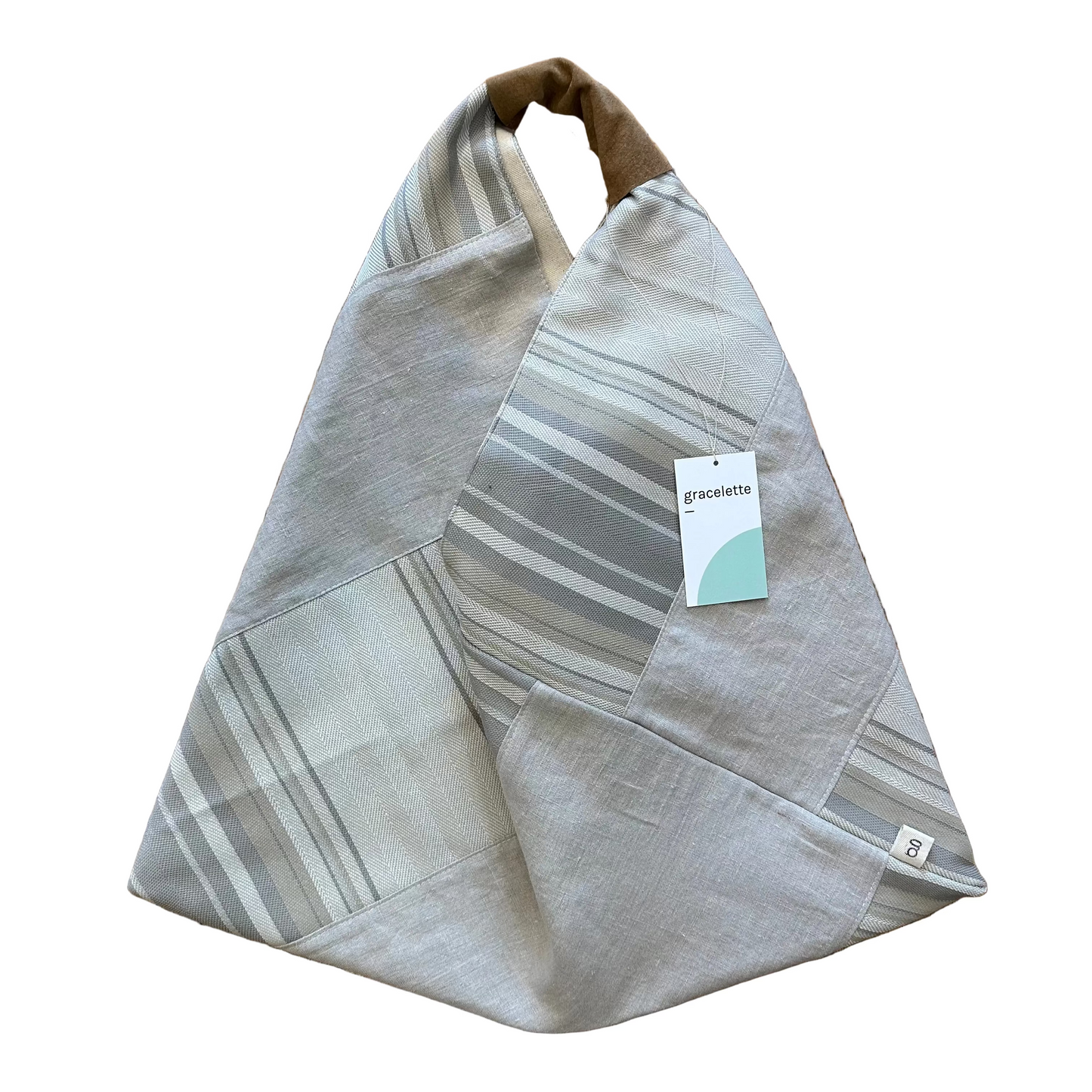 Neutral Patchwork Triangle Totebag by Gracelette Textiles