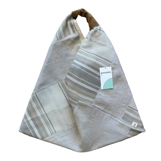 Neutral Patchwork Triangle Totebag by Gracelette Textiles