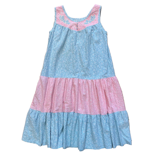 80s Pastel Tiered House Dress - M