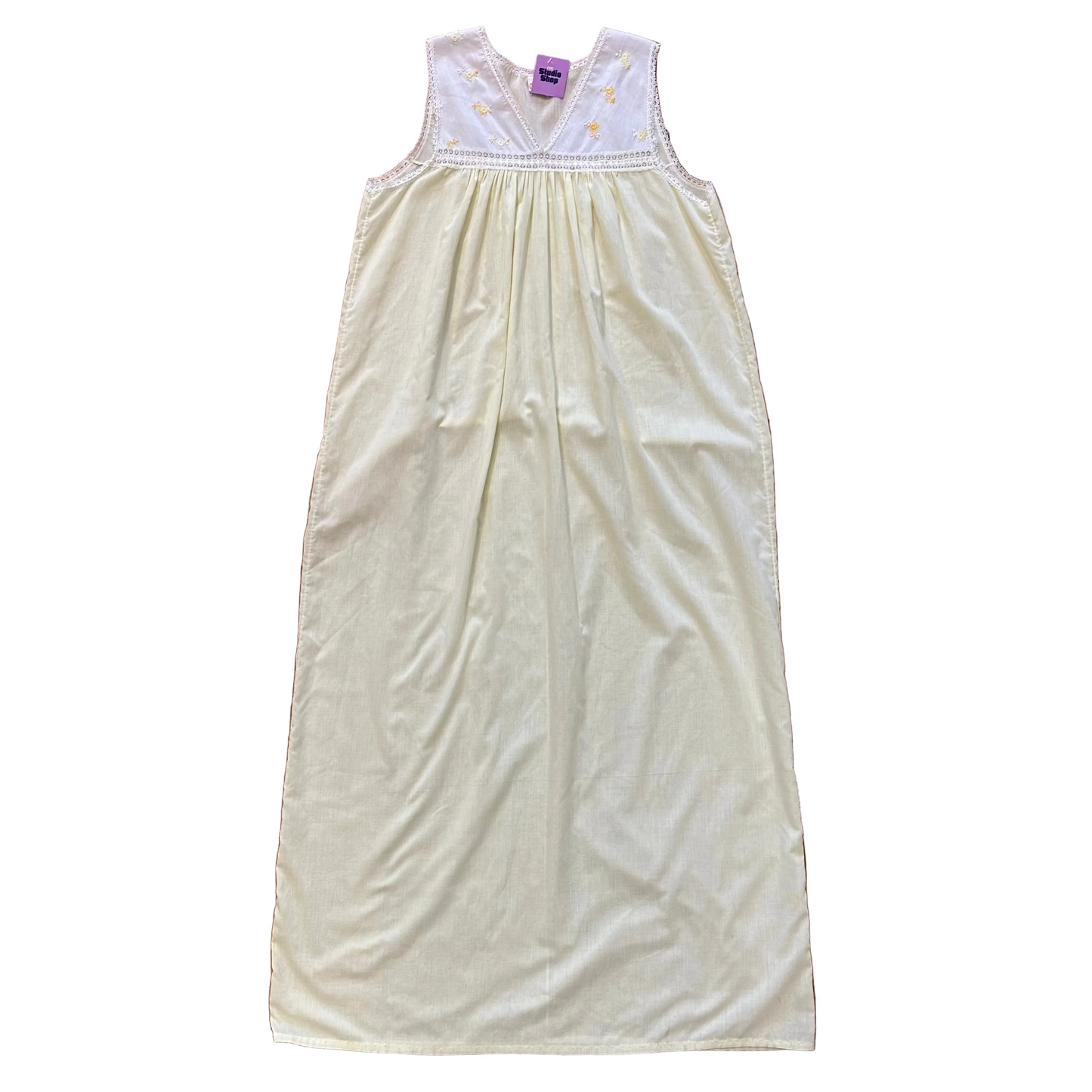 80s Butter Yellow Night Gown - M