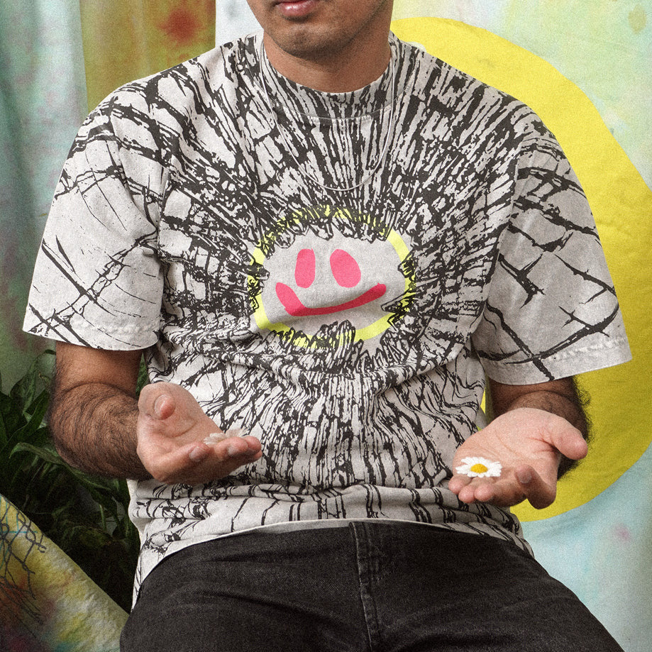 DieDye Smiley T-Shirt - Shattered Grey Glow in the Dark